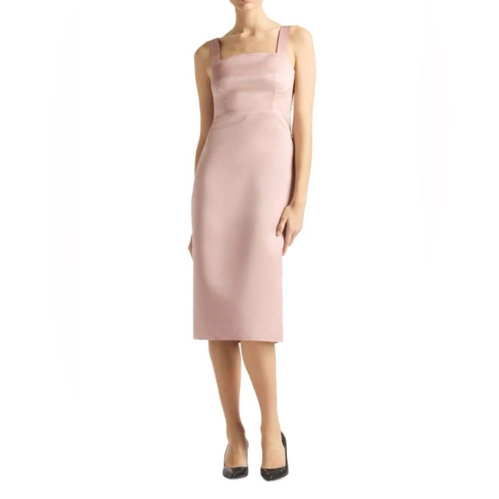 St. John Duchess Satin Sleeveless Midi Dress in dusty rose/mauve